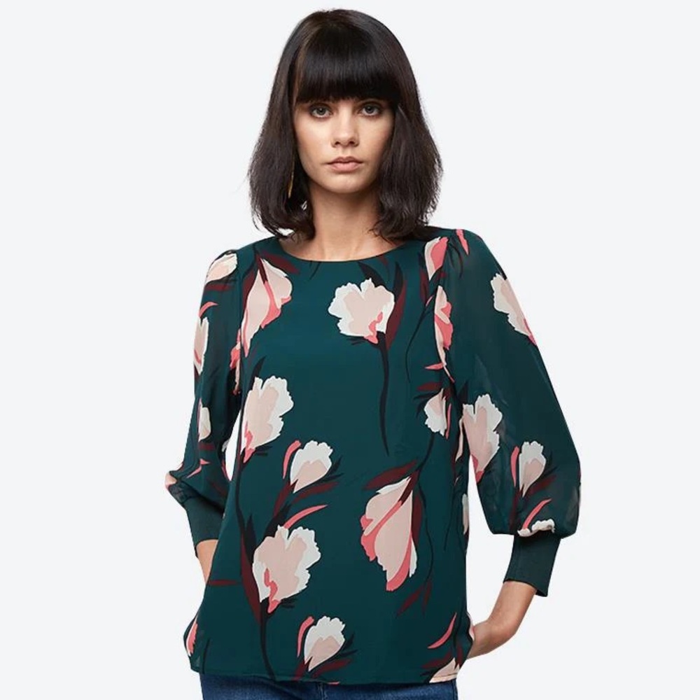 Vero Moda Green & Pink Floral Blouse – Size XL